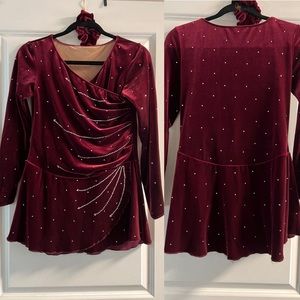 Maroon stoned figure skating dress